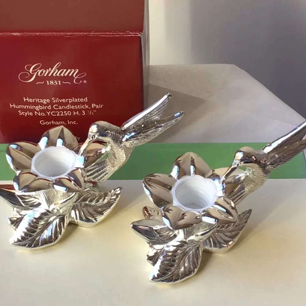 Gorham Hummingbird Candlesticks Holders Silverplated Pair Set Heritage Italy